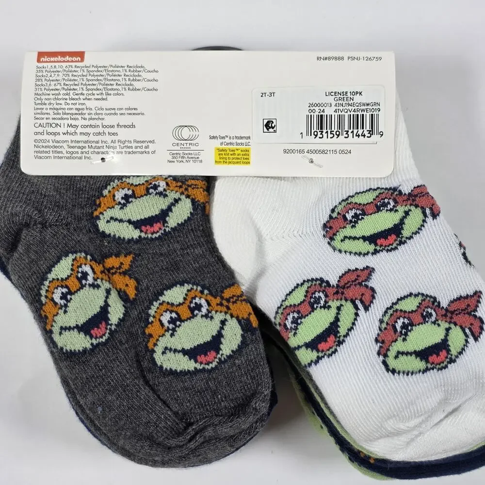 Toddler Ankle Socks 10 Pack Nickelodeon Teenage Mutant Ninja Turtles Size 2T-3T